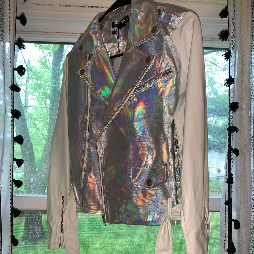 Holographic leather jacket size small